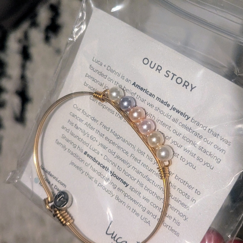 Luca + Dani Crystal Pearl Bangle Bracelet in Multicolor -- Gold Bangle - Picture 3 of 6